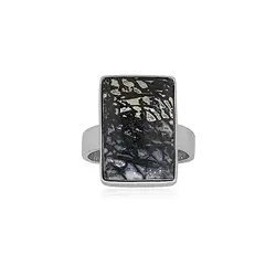 243018240005 Ring Zebra-Palmholz Rechteck (18 x 12mm), Größe 65 (21), rhodiniert | Marco Schreier