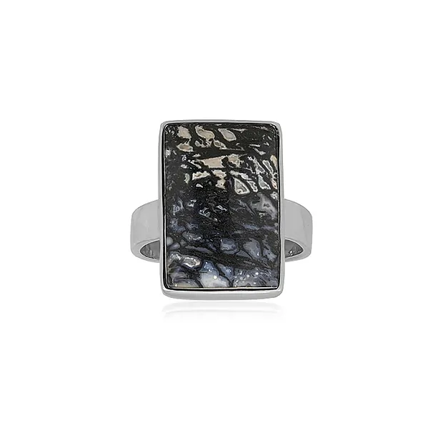 Ring Zebra-Palmholz Rechteck (18 x 12mm), Größe 65 (21), rhodiniert | Marco Schreier