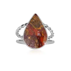 243018240007 Ring Jaspis (red scale jasper), Tropfen (20 x 14mm), Größe 57 (18), platiniert  | Marco Schreier