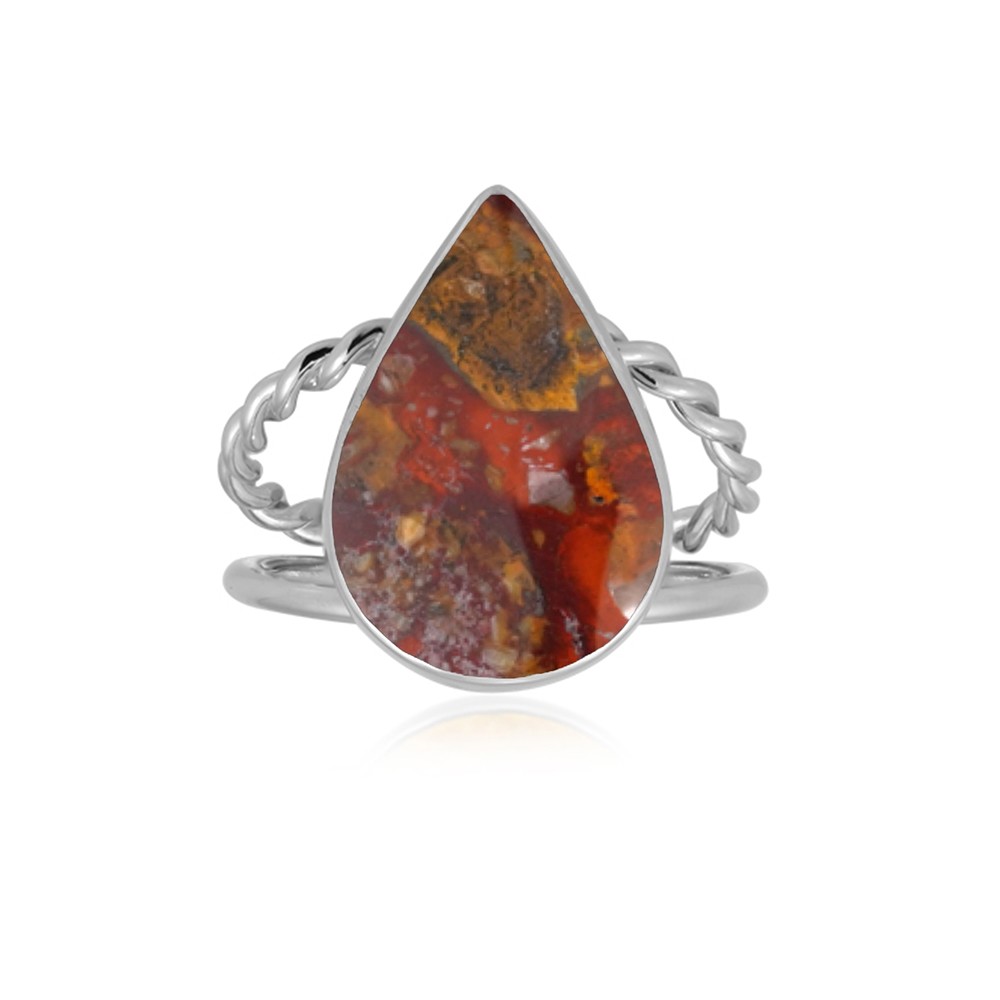 Jasper ring (red scale jasper), drop (20 x 14mm), size 57 (18), platinum plated  | Marco Schreier