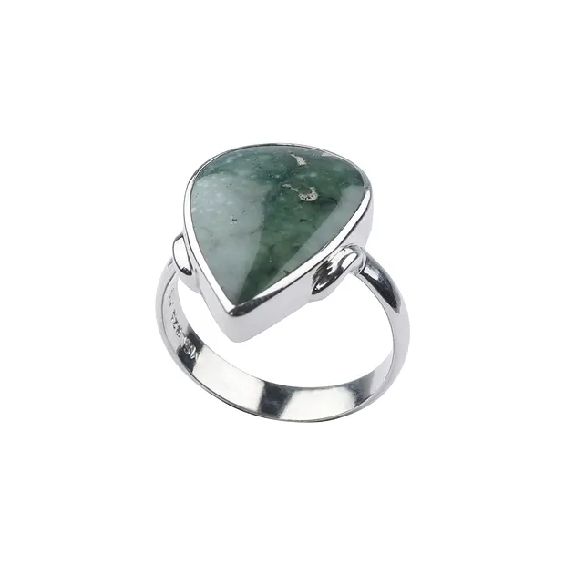 Bague Calcédoine (verte), goutte (20 x 14mm), rhodiée, taille 57 (18) | Marco Schreier