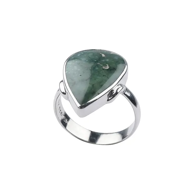 Chalcedony (green) ring, drop (20 x 14mm), rhodiniert, size 60 (19) | Marco Schreier