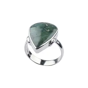 Ring Chalcedon (grün), Tropfen (20 x 14mm), rhodiniert, Größe 63 (20) | Marco Schreier