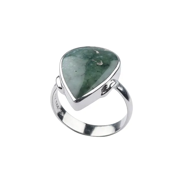 Bague Calcédoine (verte), goutte (20 x 14mm), rhodiée, taille 63 (20) | Marco Schreier