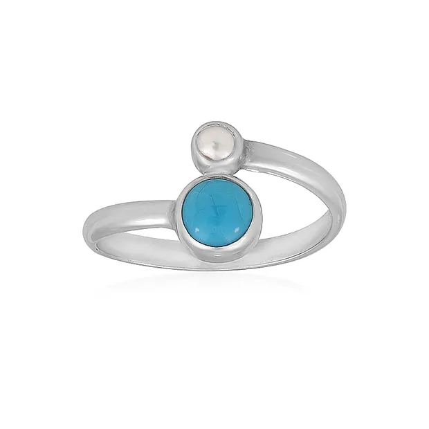 Ring Türkis rund (6mm), Perle 3mm), Größe 60 (19), rhodiniert | Marco Schreier