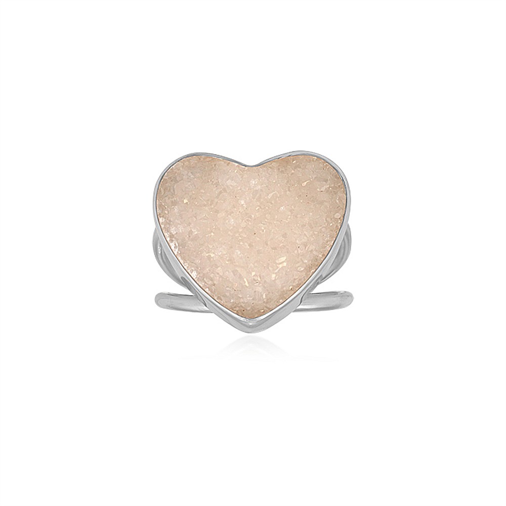 Bague Agate (druzyachat), c&#x153;ur (17 x 18mm), taille 54 (17), rhodi&#xE9;e | Marco Schreier