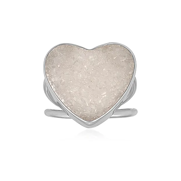 Agate (druzy agate) ring, heart (17 x 18mm), size 54 (17), rhodiniert | Marco Schreier