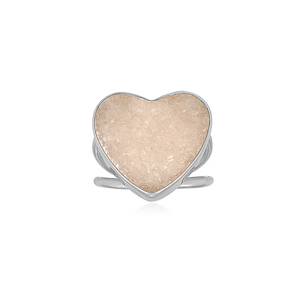 Anello di Agata (agata druzy), cuore (17 x 18 mm), misura 60 (20), rodiato  | Marco Schreier