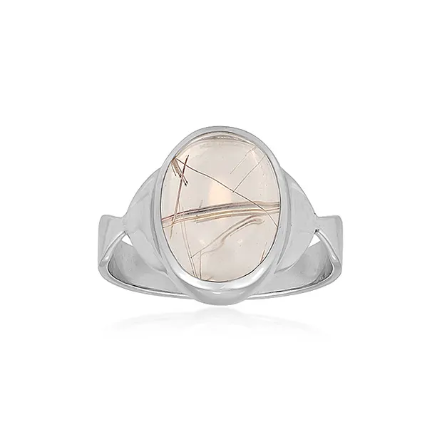 Ring Rutilquarz, Oval (15 x 11mm), Größe 57 (18), rhodiniert | Marco Schreier