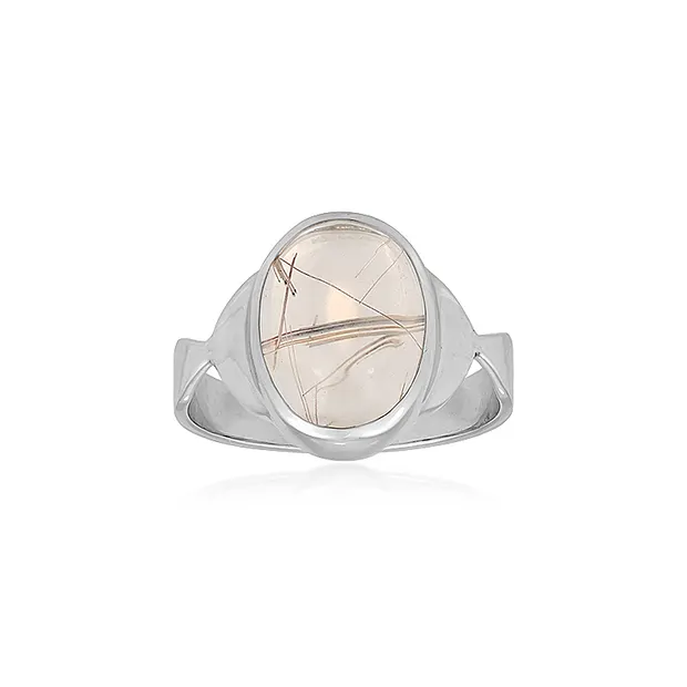 Anello di quarzo rutilico, ovale (15 x 11 mm), misura 57 (18), rodiato | Marco Schreier