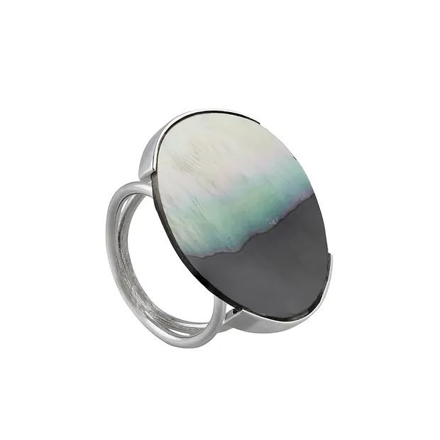 Ring Perlmutt, Yin Yang rund (25mm), Größe 57 (18) rhodiniert | Marco Schreier