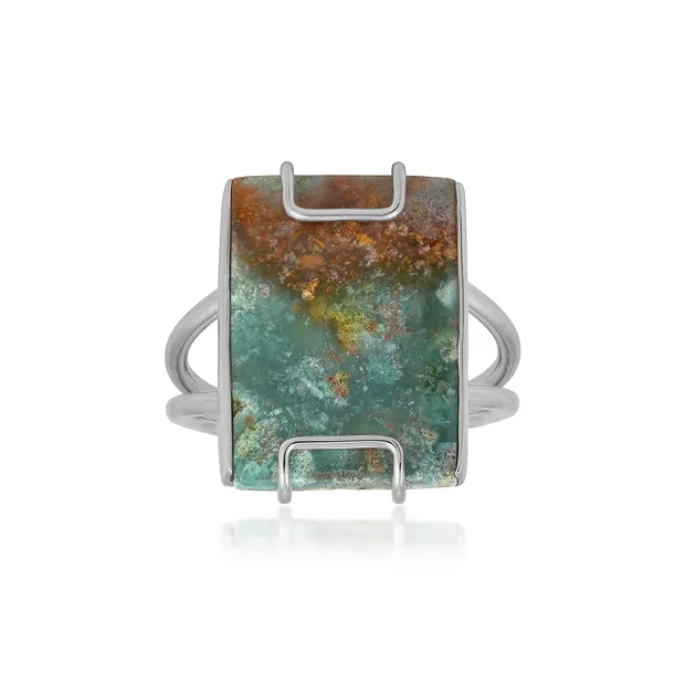 Anello Pietra di Garut, rettangolo (20 x 15 mm), rodiato, misura 54 (17) | Marco Schreier