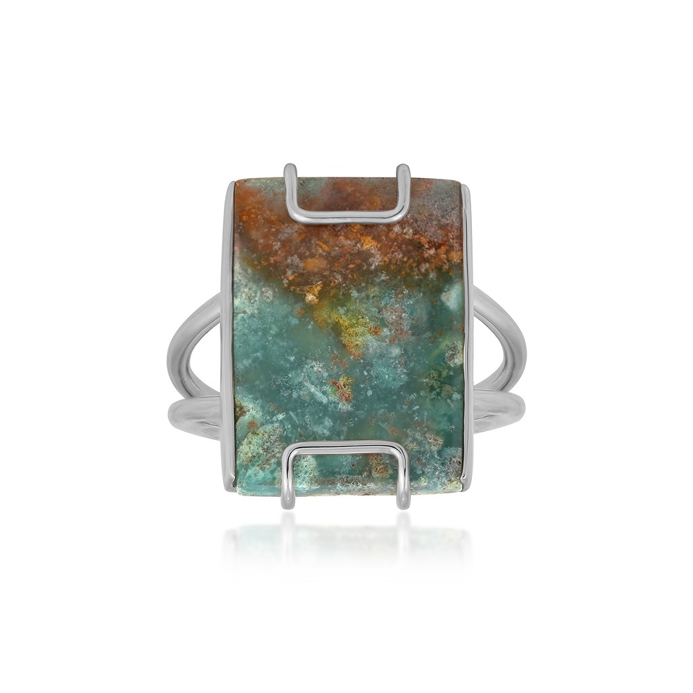 Ring Garut-Stein, Rechteck (20 x 15mm), rhodiniert, Größe 57 (18)  | Marco Schreier