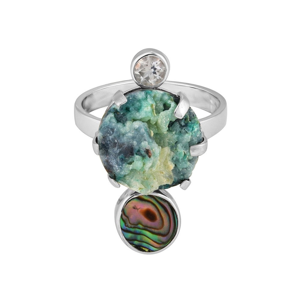 Anillo Gema sílice, Concha Paua, topacio, talla 57 (18), rodinado | Marco Schreier