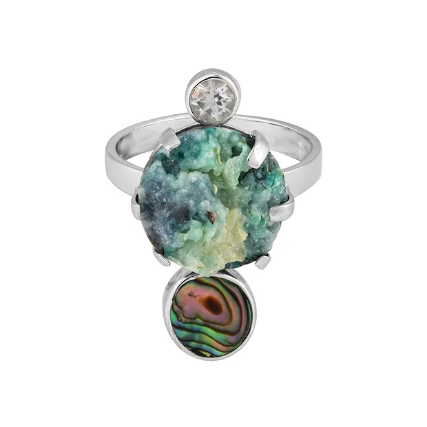 Anillo Gema sílice, Concha Paua, topacio, talla 57 (18), rodinado | Marco Schreier