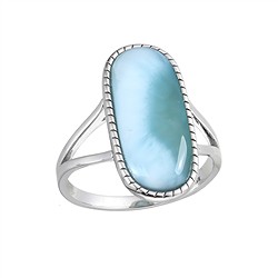 243018250114 Anillo de Larimar, rectángulo (22 x 9,5 mm), rodinado, talla 51 (16) | Marco Schreier