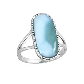 Larimar ring, rectangle (22 x 9.5 mm), rhodiniert, size 51 (16) | Marco Schreier