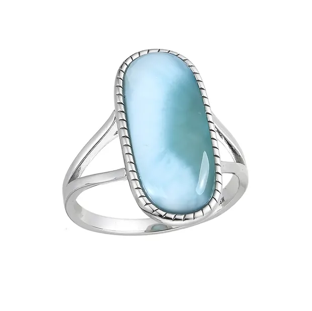 Bague Larimar, rectangle (22 x 9,5mm), rhodiée, taille 57 (18) | Marco Schreier
