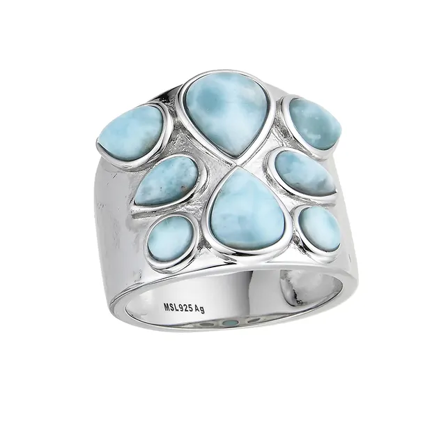 Ring Larimar, Tropfen, rund, rhodiniert, Größe 60 (19) | Marco Schreier