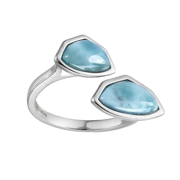 Anello a forma libera di Larimar (11 x 6, 9 x 6 mm), rodiato, misura 60 (19) | Marco Schreier