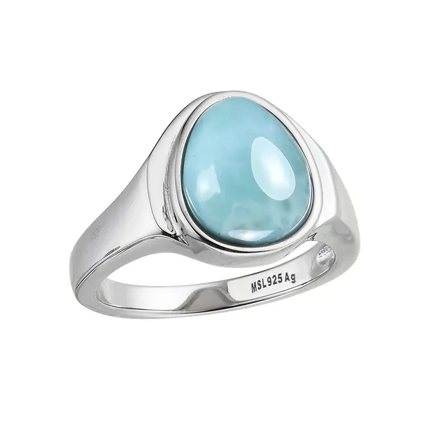 Bague Larimar en forme de goutte (10,5 x 8,8mm), rhodiée, taille 66 (21) | Marco Schreier