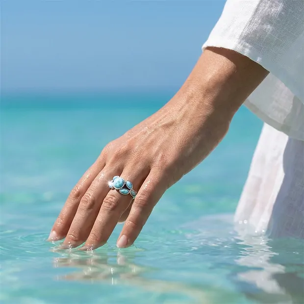 Larimar ring, marquise, round, rhodiniert, size 60 (19) | Marco Schreier