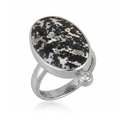 243018250405 Anello palma in legno nero/bianco, ovale (22 x 15 mm), topazio, rodiato, misura 60 (19) | Marco Schreier