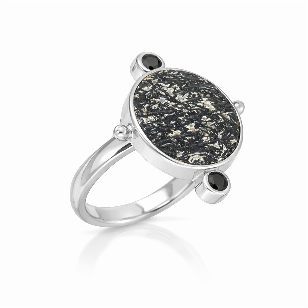 Bague palmier noir/blanc, ronde (20mm), rhodiée, taille 57 (18) | Marco Schreier