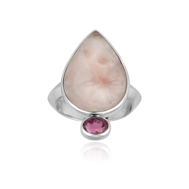 Anello in Natrolite, tormalina (rosa), rodiato, misura 57 (18) | Marco Schreier