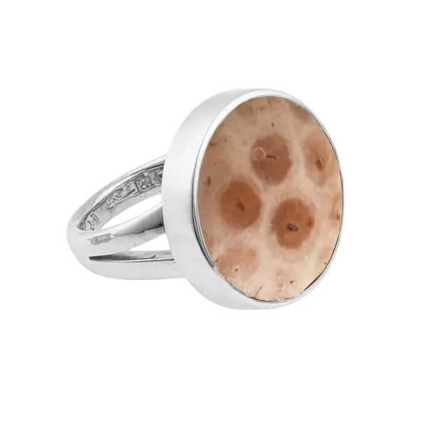 Ring versteinerte Koralle (Druzy), rund (20mm), rhodiniert, Größe 57 (18) | Marco Schreier