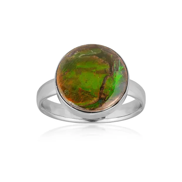 Ammolite ring, round (14mm), size 57 (18), rhodiniert | Marco Schreier