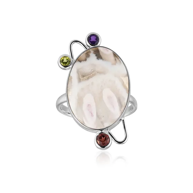 Ring Friedensachat, Oval, Größe 60 (19), rhodiniert | Marco Schreier