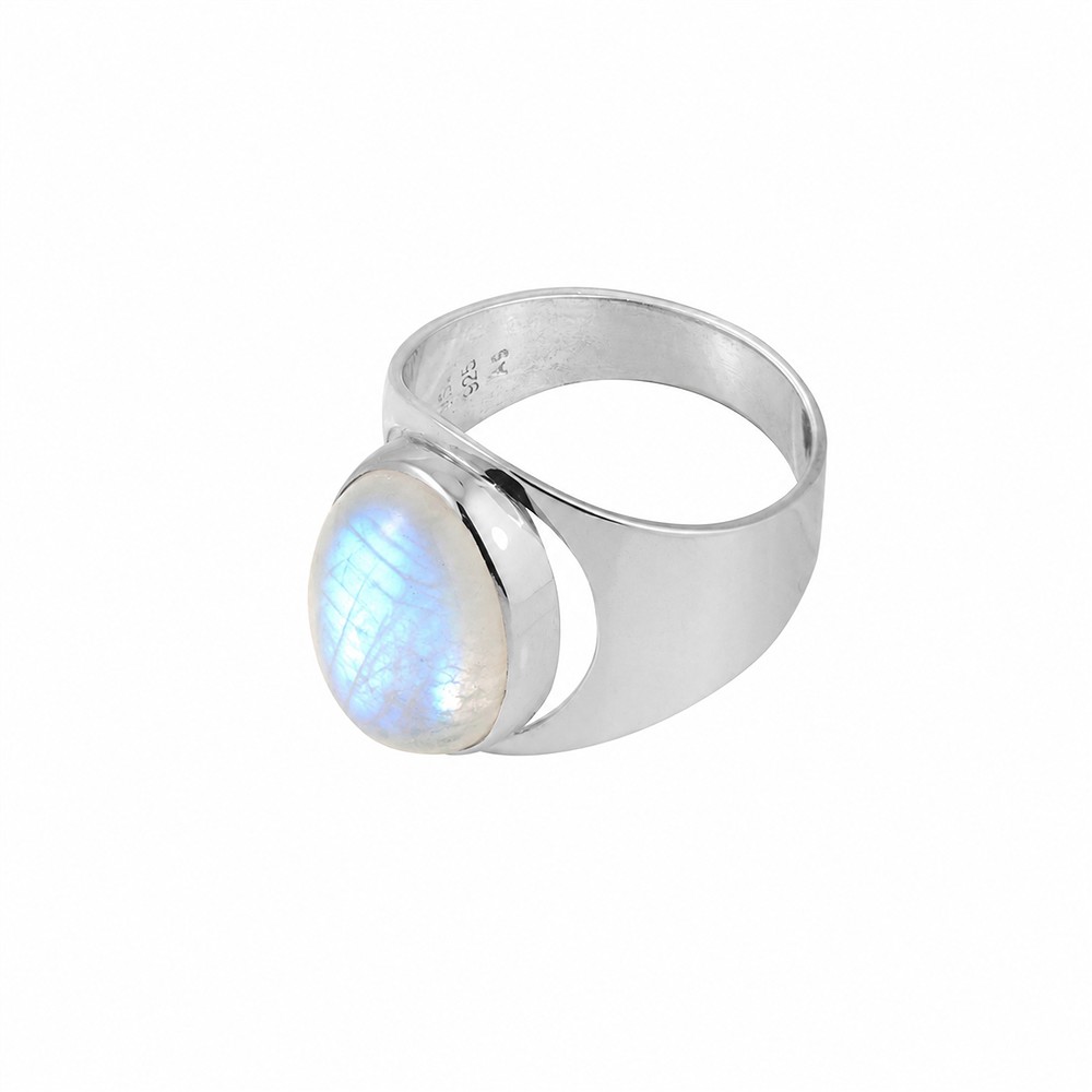 Anello con Labradorite (bianca), forma ovale (16 × 12 mm), misura 60 (19), placcato in rodio | Marco Schreier