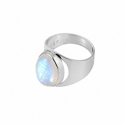 243018260159 Anello con Labradorite (bianca), forma ovale (16 × 12 mm), misura 63 (20), placcato in rodio | Marco Schreier