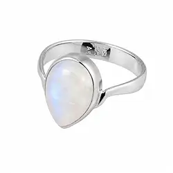 243018260165 Bague en Labradorite (blanche), pierre en forme de goutte (14 × 10 mm), taille 57 (18), rhodié | Marco Schreier