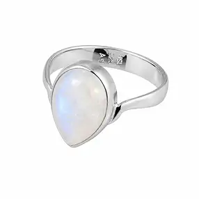 Anello con labradorite (bianca), a goccia (14 × 10 mm), misura 57 (18), rodiato | Marco Schreier