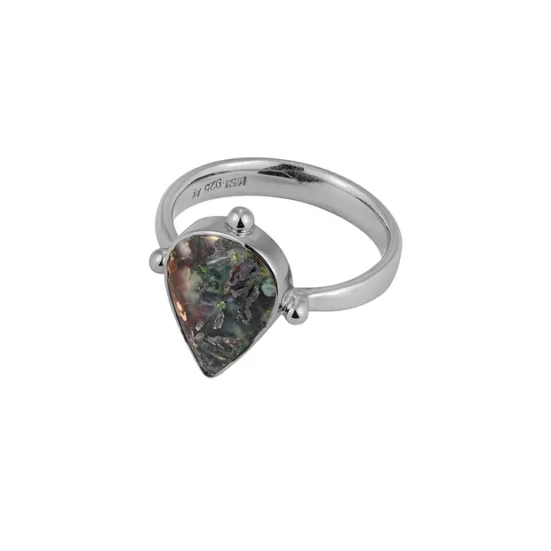 Anello con calcedonio Venus, a goccia (15 × 11 mm), misura 57 (18), rodiato | Marco Schreier