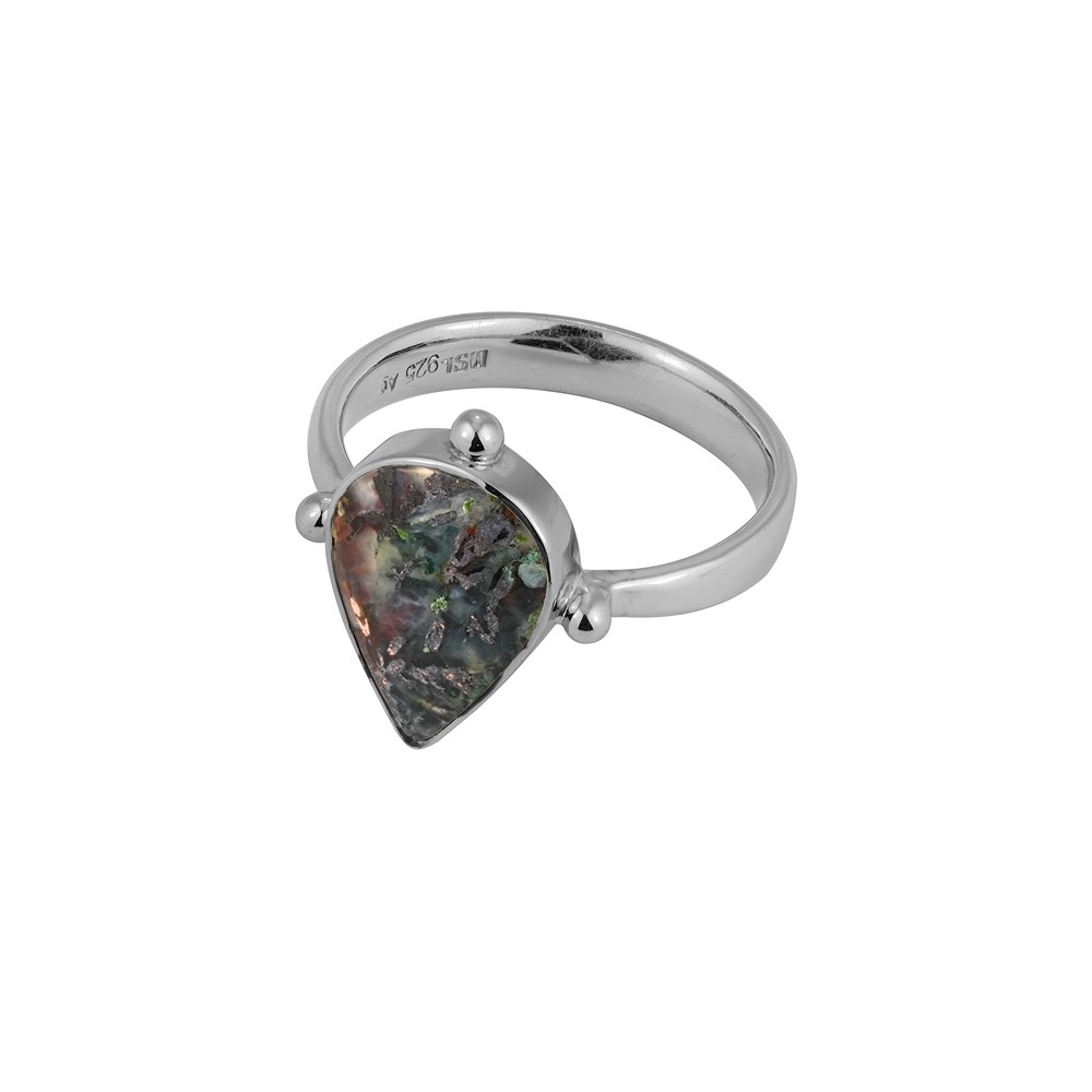 Anello con calcedonio Venus, a goccia (15 × 11 mm), misura 63 (20), placcato in rodio | Marco Schreier
