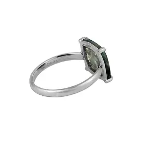 Anello in agata muschiata, taglio a cuscino, misura 54 (17), placcato in rodio | Marco Schreier