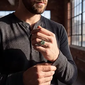 Moss Agate Ring, Cushion Cut, Size 57 (18), rhodiniert | Marco Schreier
