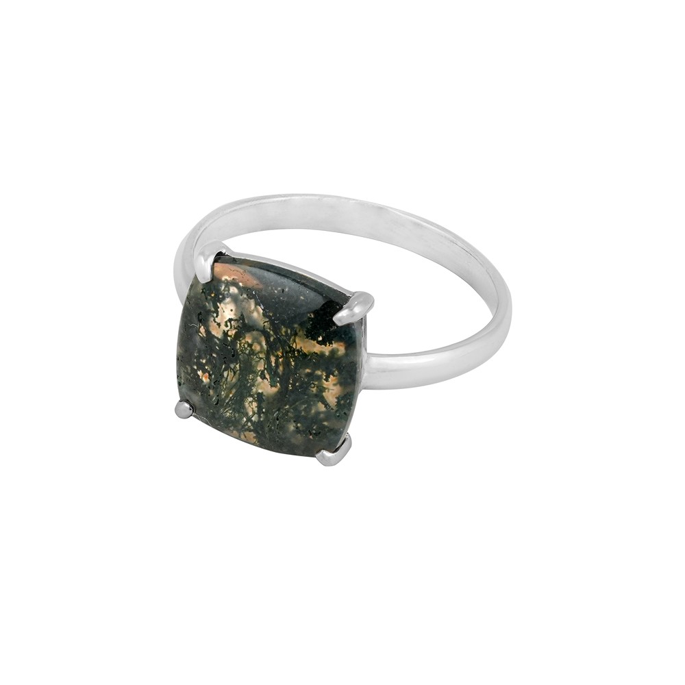 Moss Agate Ring, Cushion Cut, Size 60 (19), rhodiniert | Marco Schreier