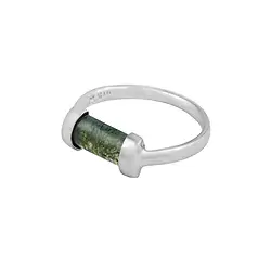 243018260189 Anello in agata muschiata, a forma di mezza botte, misura 57 (18), placcato in rodio | Marco Schreier