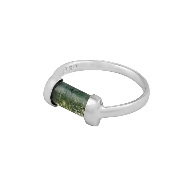 Anello in agata muschiata, a forma di mezza botte, misura 57 (18), placcato in rodio | Marco Schreier