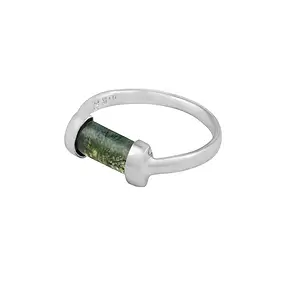 Anello in agata muschiata, a forma di mezza botte, misura 60 (19), placcato in rodio | Marco Schreier