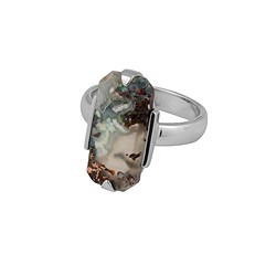 243018260201 Anello con calcedonio Venus, forma rettangolare (21 × 10 mm), misura 57 (18), placcato in rodio | Marco Schreier