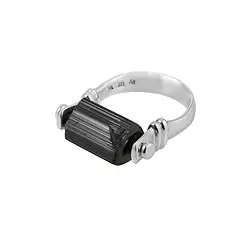 243018260267 Bague en Schorl, cristal naturel 12 × 9 mm, taille 57 (18), rhodiée | Marco Schreier