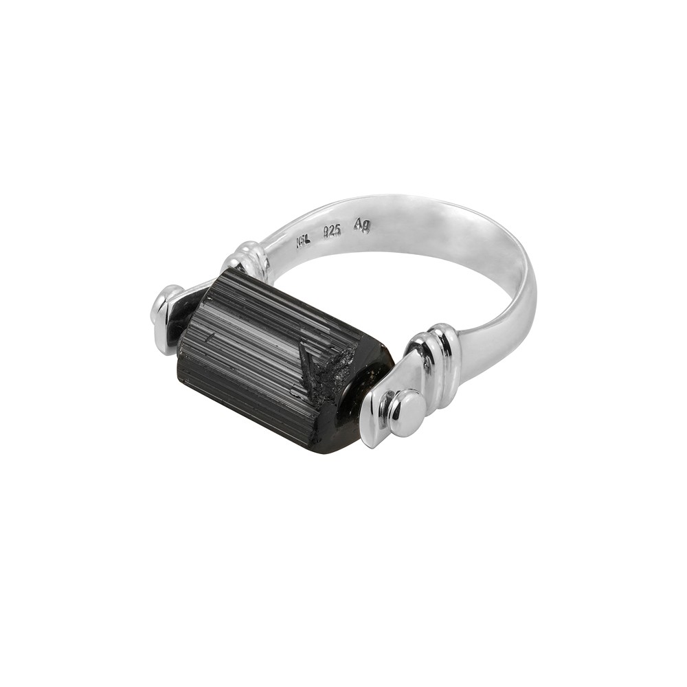 Ring Schörl, Naturkristall 12 × 9 mm, Größe 63 (20), rhodiniert | Marco Schreier