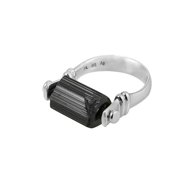 Bague Schorl, cristal naturel 12 × 9 mm, taille 63 (20), rhodié | Marco Schreier