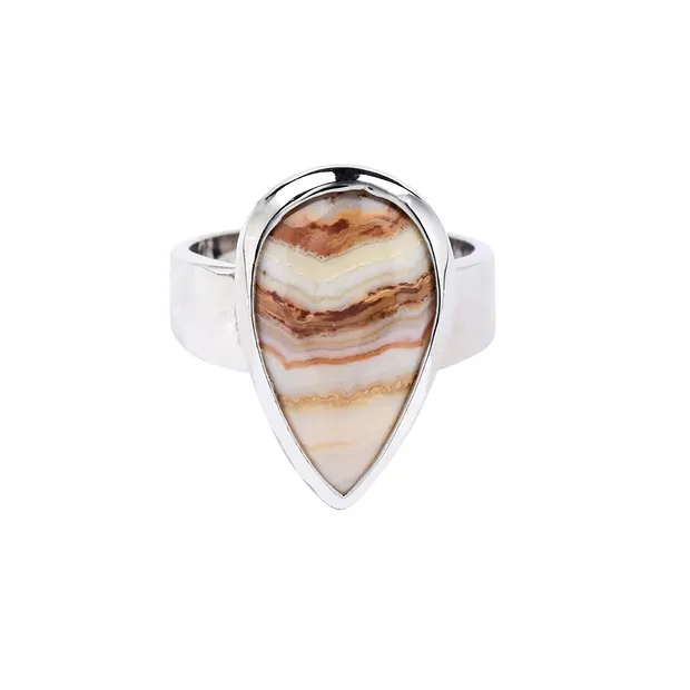 Ring Lace Achat Tropfen, Größe 66, platiniert | Edelsteine, Heilsteine & Schmuck