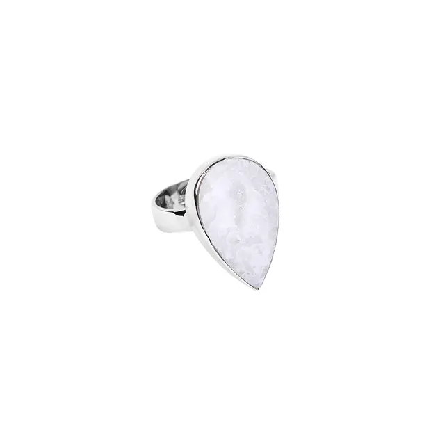 Bague Agate Druzy (blanche) goutte, taille 66, platinée | Marco Schreier